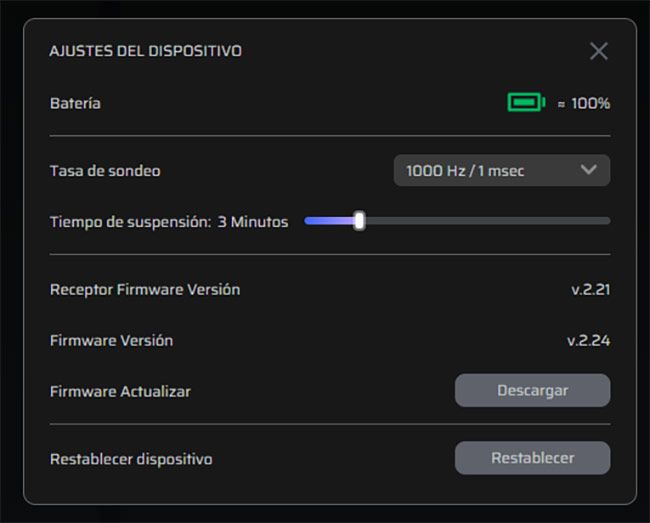 Configuración del ratón Batería y conectividad del ratón Corsair Sabre V2 Pro
