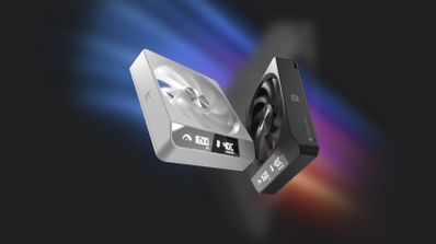 Ventilador FSP ZENFAN en versiones blanco y negro, con la pantalla LCD central mostrando la temperatura y las RPM