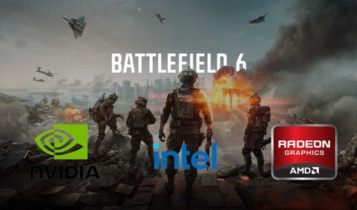 Fondo de Battlefield 6 con los logos de NVIDIA, AMD e Intel