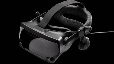Visor de realidad virtual Valve Index sobre una superficie negra, representando el hardware VR actual de Valve.