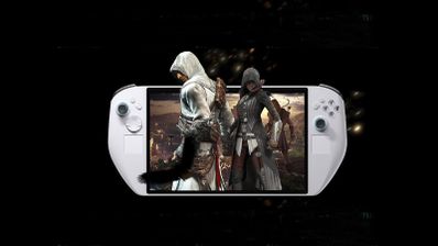 Consola portátil Abxylute 3D One mostrando su pantalla de 10.95 pulgadas con tecnología 3D autostereoscópica y mandos acoplados