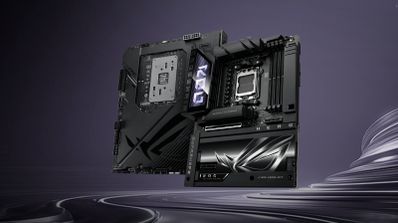 Placa base ASUS ROG Strix de gama alta mostrando sus disipadores de calor para VRM y M.2, y sus ranuras PCIe reforzadas.