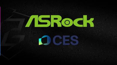 Logos de ASRock y CES representando la participación de la marca en el evento.