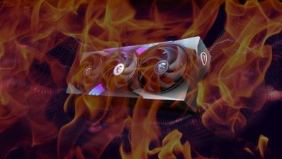 Ilustración de una tarjeta gráfica NVIDIA con llamas saliendo del conector de alimentación para representar el problema de sobrecalentamiento en las RTX 50.