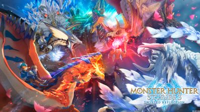 Escena de combate entre cazadores y monstruos en Monster Hunter Stories 3.