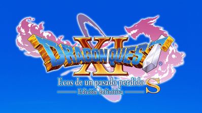 Logotipo oficial del videojuego Dragon Quest XI S: Ecos de un pasado perdido - Edición definitiva sobre un fondo azul.