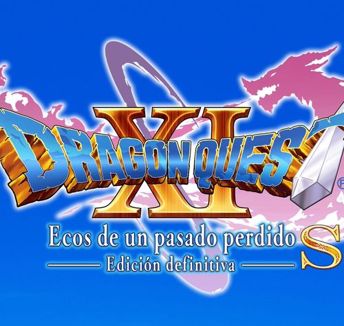Logotipo oficial del videojuego Dragon Quest XI S: Ecos de un pasado perdido - Edición definitiva sobre un fondo azul.
