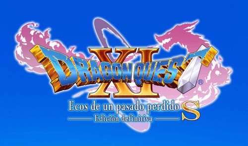 Logotipo oficial del videojuego Dragon Quest XI S: Ecos de un pasado perdido - Edición definitiva sobre un fondo azul.