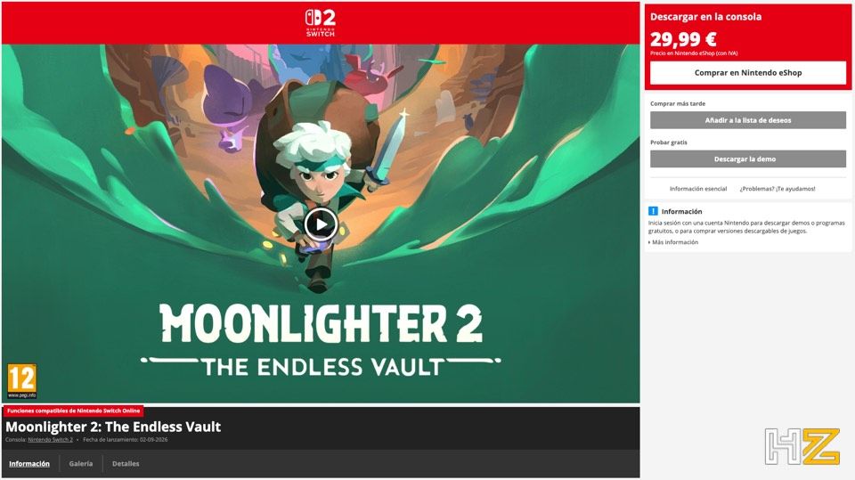 Ficha de producto de Moonlighter 2: The Endless Vault en una tienda digital de videojuegos con precio y opciones de compra.