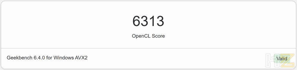 Resultado de 6313 puntos en la prueba OpenCL de Geekbench 6.4.0 para Windows AVX2.