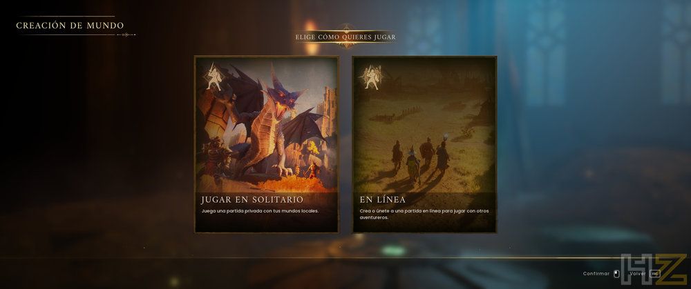 Menú de selección de modo de juego en RuneScape Dragonwilds con opciones para jugar en solitario o en línea.