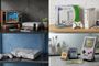 Cuatro composiciones de sets de construcción que recrean consolas clásicas como NES, Xbox 360, PlayStation y Game Boy.