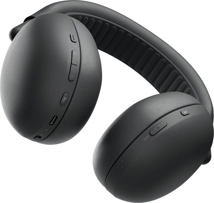 Primer plano de los auriculares Logitech Zone Vibe Pro en color negro mostrando los controles integrados y la diadema acolchada.
