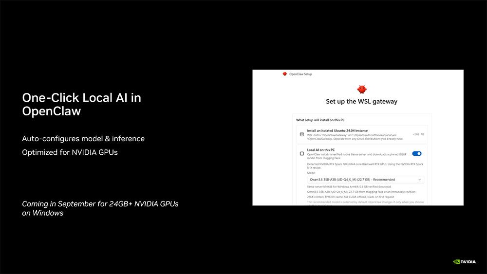 Interfaz de configuración de OpenClaw para inteligencia artificial local optimizada en GPUs NVIDIA.
