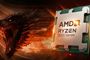Procesador AMD Ryzen 9000 Series junto a la cabeza de un dragón sobre un fondo de tonos naranjas y negros.