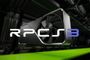 Logotipo de RPCS3 sobre una tarjeta gráfica NVIDIA GeForce RTX en un entorno de centro de datos.