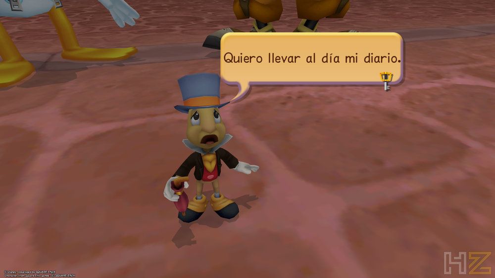 Pepito Grillo hablando sobre su diario en una escena de Kingdom Hearts Collection I - III.