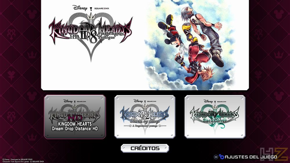 Menú de selección de Kingdom Hearts Collection I - III en Nintendo Switch 2 con acceso a Dream Drop Distance HD y Birth by Sleep.