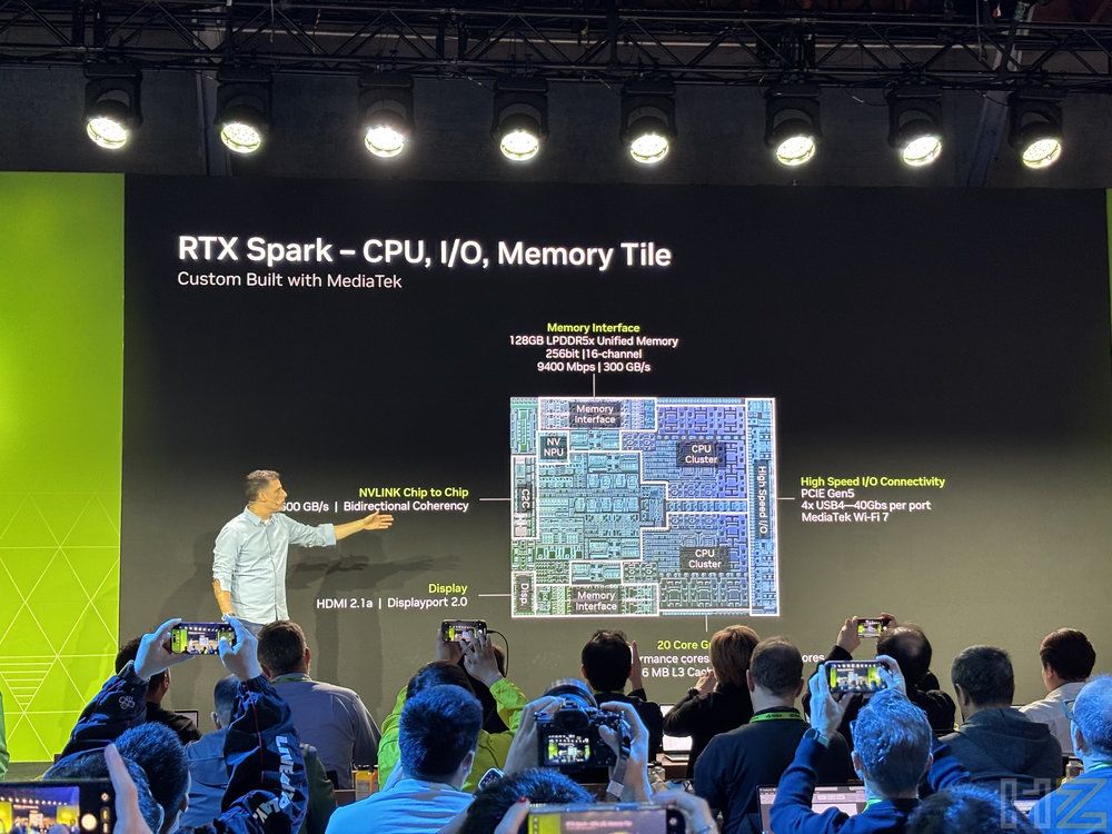Presentación en pantalla de la arquitectura del procesador RTX Spark desarrollado por NVIDIA y MediaTek.