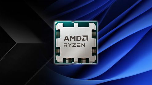 Procesador AMD Ryzen con arquitectura Zen 6 sobre un fondo abstracto azul y negro.