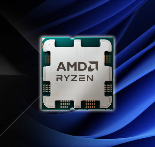 Procesador AMD Ryzen con arquitectura Zen 6 sobre un fondo abstracto azul y negro.