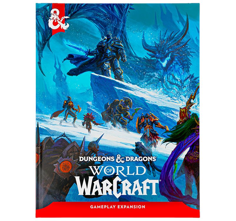 Portada del libro Dungeons & Dragons de World of Warcraft, Gameplay Expansion, con Arthas Menethil y un dragón de escarcha.