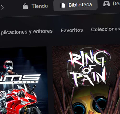 Interfaz de la biblioteca de juegos en la aplicación de escritorio de Epic Games Store.