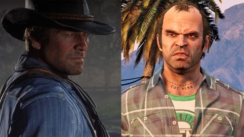 Comparativa visual de los protagonistas de GTA V Y RDR 2 en primer plano.