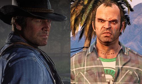 Comparativa visual de los protagonistas de GTA V Y RDR 2 en primer plano.