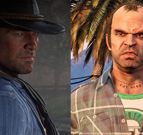 Comparativa visual de los protagonistas de GTA V Y RDR 2 en primer plano.