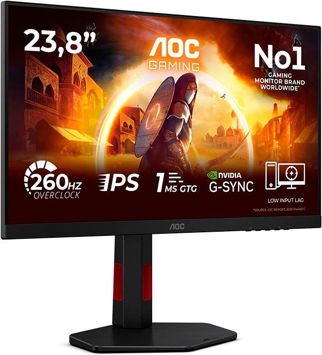 Monitor gaming AOC de 23,8 pulgadas con panel IPS y tecnología NVIDIA G-SYNC.