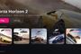 Interfaz de la aplicación Azimuth mostrando la biblioteca de juegos de Forza Horizon con botones de inicio y configuración.
