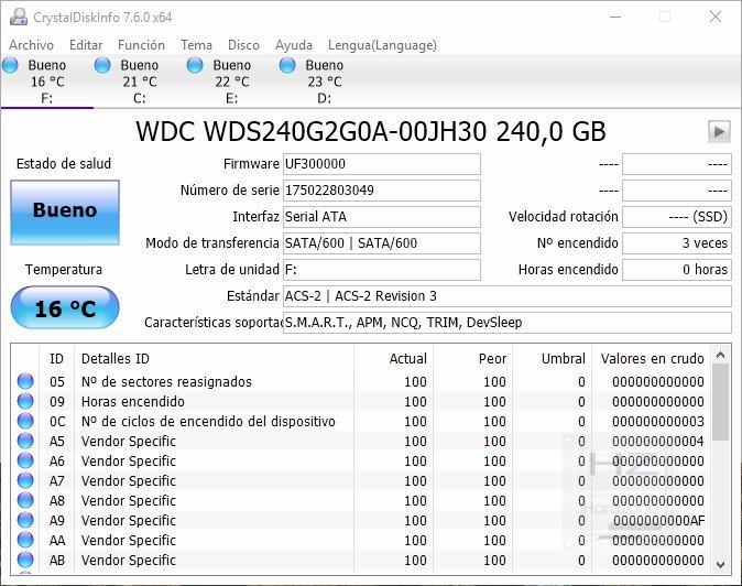 SSD Western Digital Green 240 GB - CrystalDiskInfo
