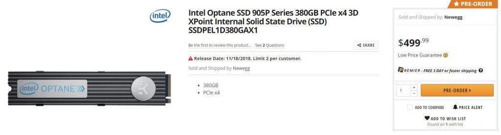 Intel Optane 905P M.2 Newegg