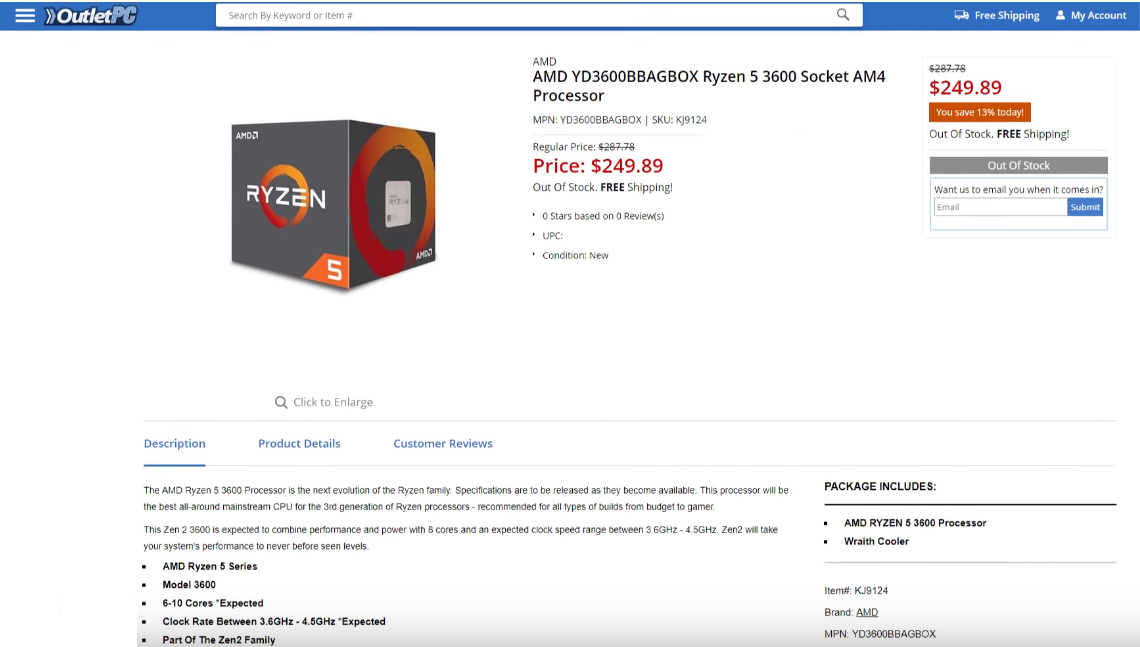 AMD Ryzen 3600 precio